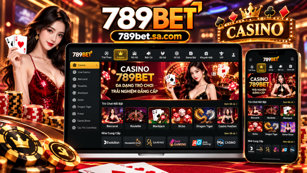 Giao diện sảnh Casino 789BET trên điện thoại và máy tính
