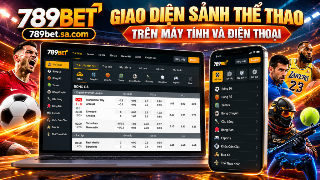 Giao diện sảnh Thể Thao 789BET trên điện thoại và máy tính